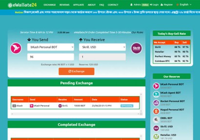 eWallate24.com - Instant Money Exchange Site Development